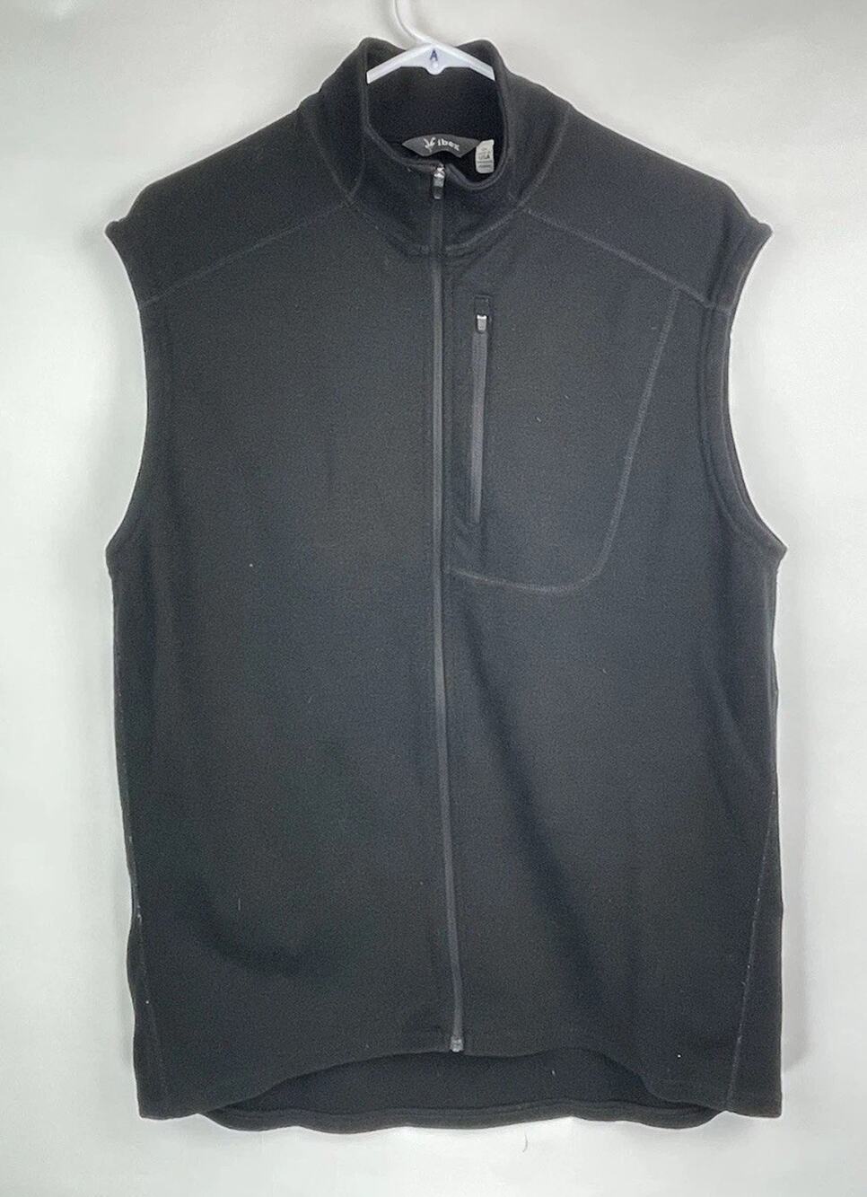 Ibex Shak Vest 100% Merino Wool Mens Sz XL Black Full Zip Outdoor Hiking Trails